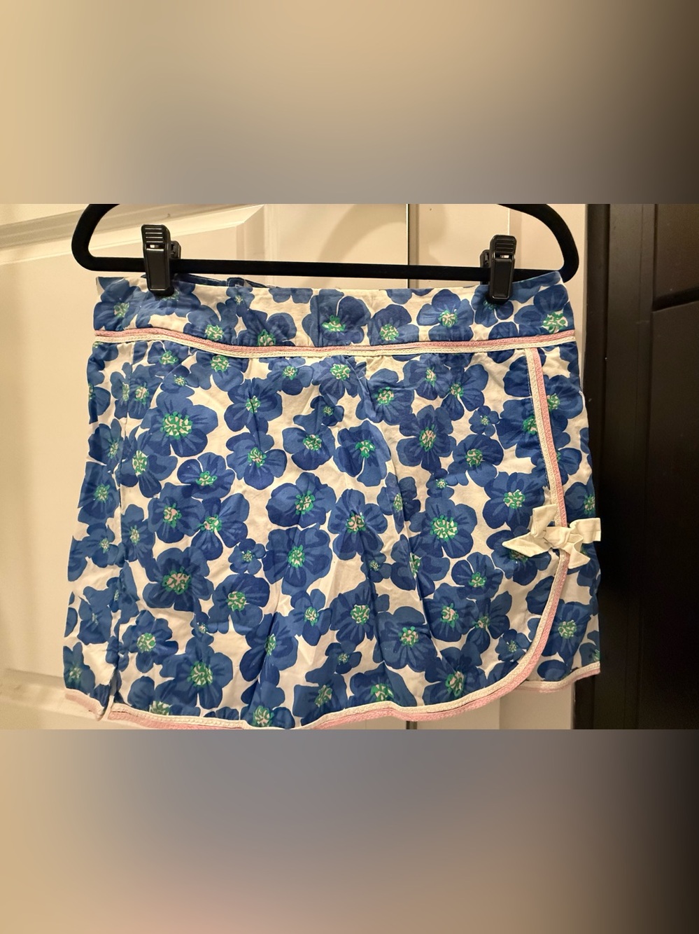 Lilly Pulitzer Blue Floral Mini Skirt with Pink Trim